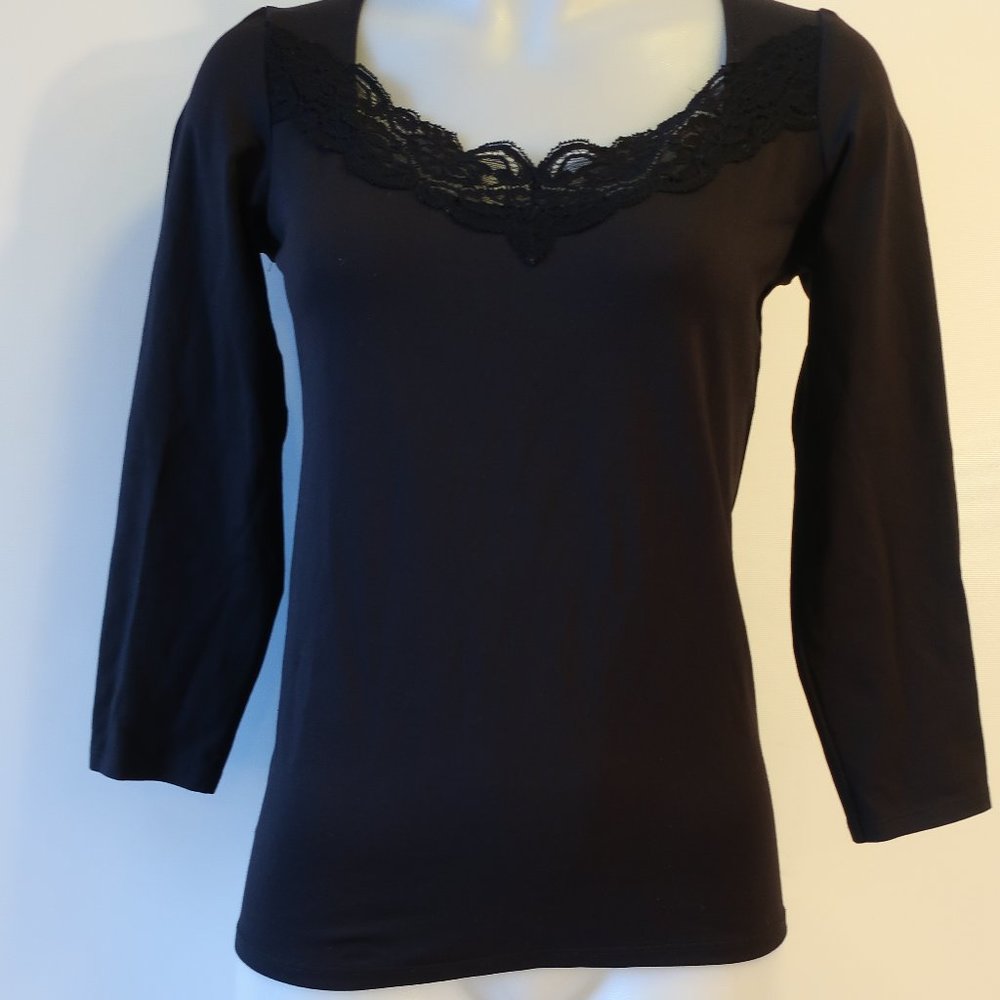 Womens Only Hearts N.Y.C. Helena Stuart Black 3/4 Sleeves Top M *